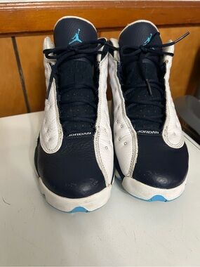 Jordan Kids Navy, White & Light Blue Retro Basketball Sneakers